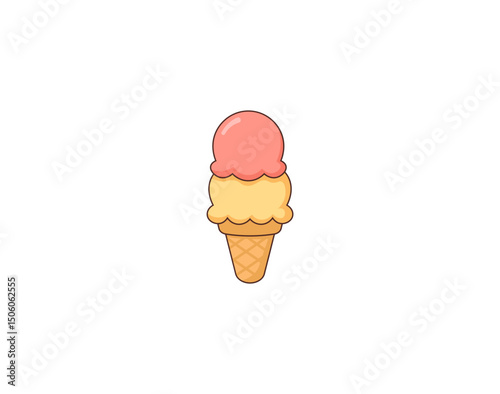Cartoon ice cream with fruit filling and waffle cone. Vector illustration on white background
