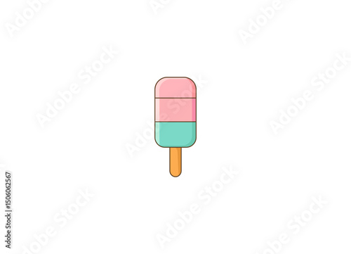 Cartoon ice cream with fruit filling and waffle cone. Vector illustration on white background
