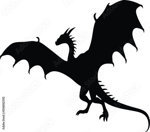 Fantasy Dragon Silhouette – Minimal Black and White Digital Art