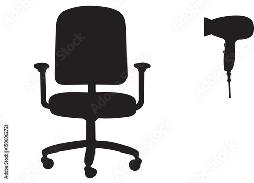 soft adjustable chair with backrest and hairdryer set of professional hairdressing items
