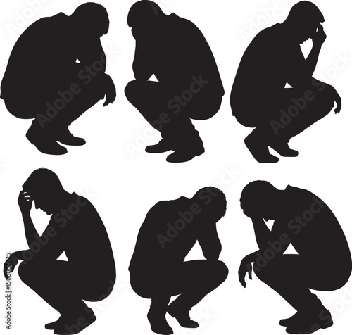 Worried man crouching stress shape vector illustration