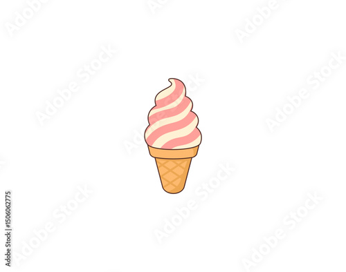 Cartoon ice cream with fruit filling and waffle cone. Vector illustration on white background
