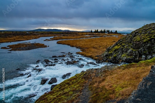 Картината върху платно Icelandic Waterfall in Thingvellir UNESCO World Heritage Site