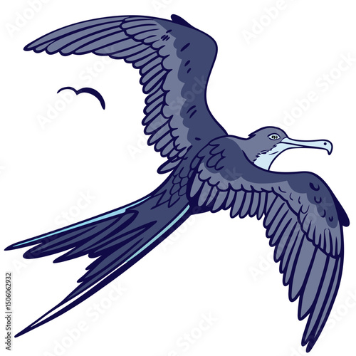 etailed vector illustration of a Flying Frigate Bird in full body, showcasing its majestic wingspan and aerodynamic shape—perfect for nature, wildlife, and bird-themed designs.