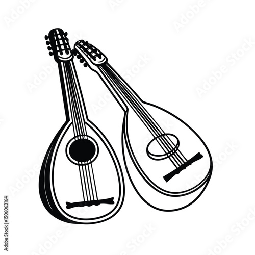 Lute Instrument silhouette vector art illustration. Black music instrument rock, jazz silhouette. music band vector illustration icons set Vector design.
