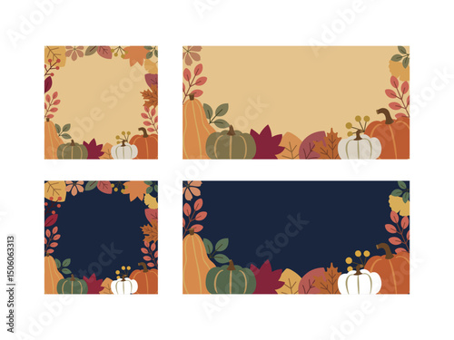 カラフルなかぼちゃと紅葉のベクターイラストフレーム	