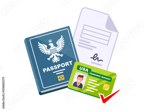 get us green card document. documents for getting passport flat illustration