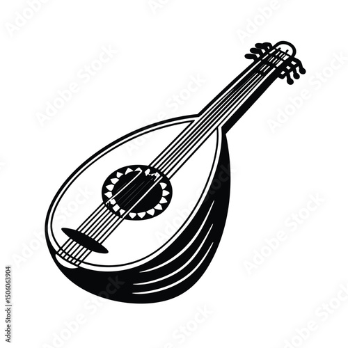Lute Instrument silhouette vector art illustration. Black music instrument rock, jazz silhouette. music band vector illustration icons set Vector design.
