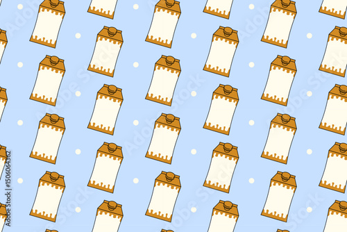fresh milk box with light illustration colorful seamless pattern on blue background. box of milks doodle seamless pattern background for dairy product, farm, grocery, health drink, cafes
