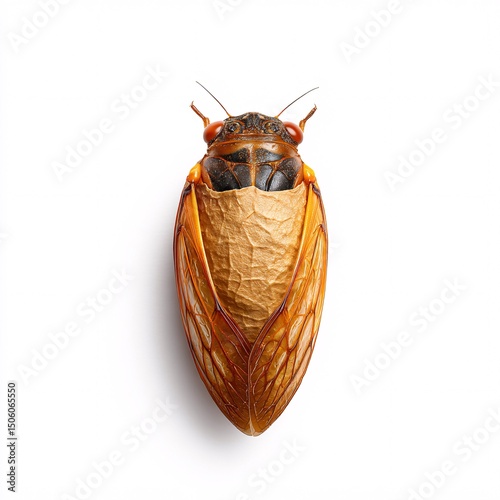 Detailed Close-Up of Colorful Cicada Exoskeleton on White Background