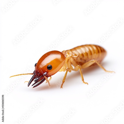 Close-up of an orange termite with detailed features on white background