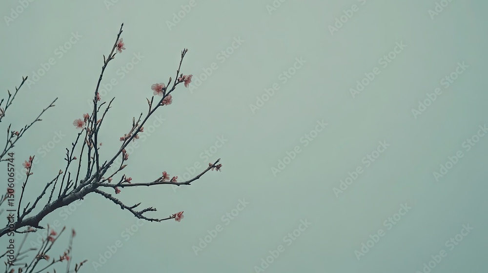 Obraz premium Delicate blossom branch against a muted sky.