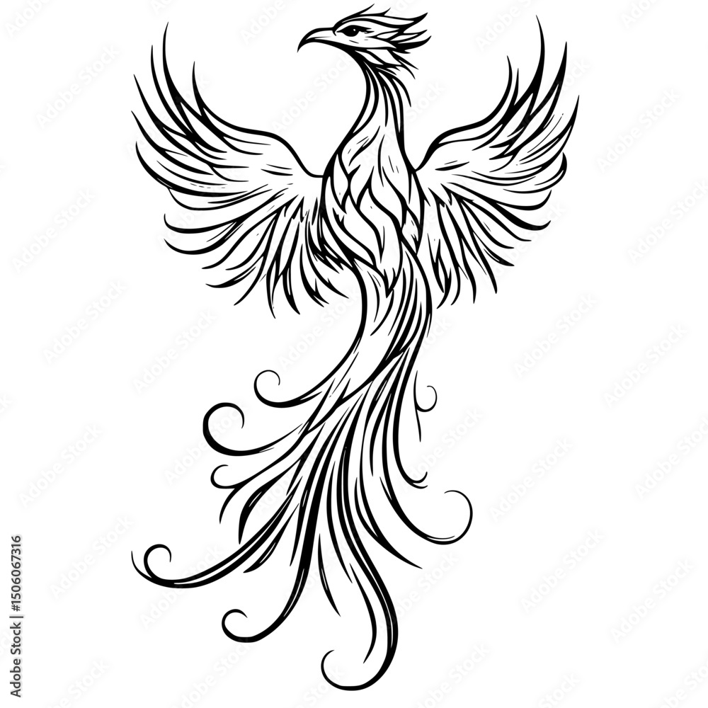 Obraz premium Elegant phoenix icon showcasing intricate line art design for digital use and artistic expressions