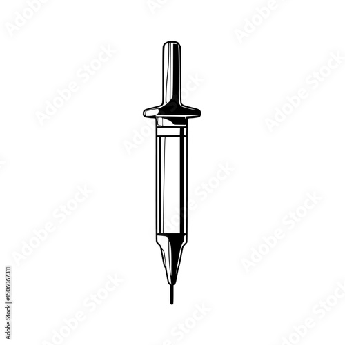 Syringe icon design featuring a simple dropper for medical or laboratory use in a clean black and white style