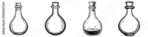 Collection of illustrated laboratory flasks in various shapes and sizes showcasing unique designs for scientific use