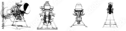 Icon set showcasing various jet engine designs with detailed perspectives and stable mounting
