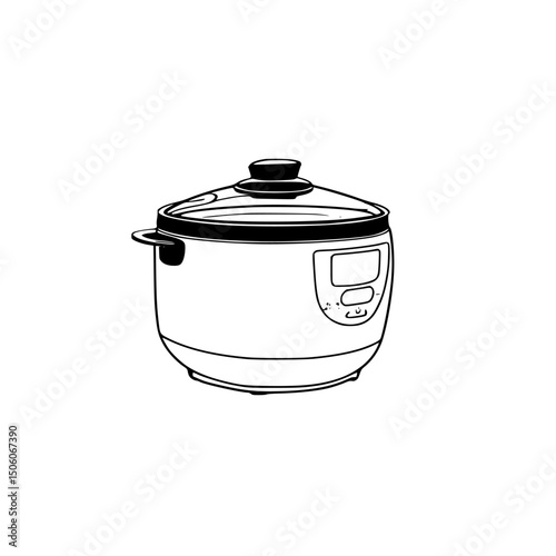 Stylish rice cooker design featuring a sleek white body and simple control panel for home cooking convenience