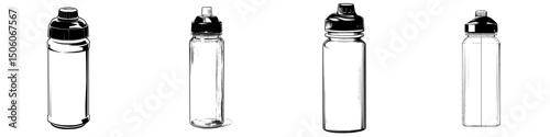 Collection of minimalist icon set featuring various water bottle designs for user interface