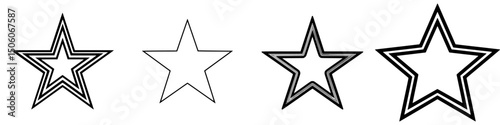 Icon set featuring various star designs with different outlines and styles for creative projects