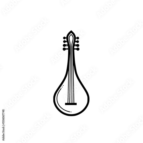 Icon set featuring a detailed illustration of a musical instrument with unique design and characteristics