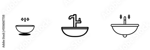 Collection of three modern icon designs representing various basin styles for digital applications and user interfaces