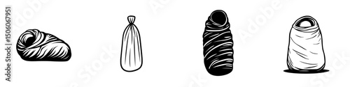 Various icon designs representing wrapped or bundled objects in a minimalist style suitable for digital use