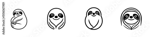 Diverse sloth icons showcasing different expressions and poses in a playful and minimalist design
