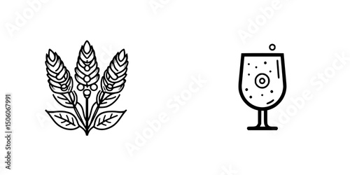 Icon set featuring wheat and beverage designs for creative projects and digital applications