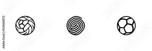 Unique icon set featuring volleyball, spiral pattern, and soccer ball designs emphasizing different sports themes