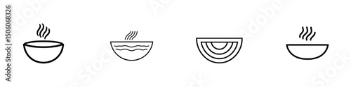 Creative collection of minimalistic food icons featuring steaming bowls in various styles