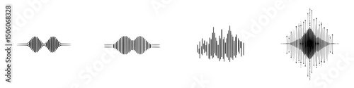 Icon set showcasing diverse soundwave designs for audio and music representation
