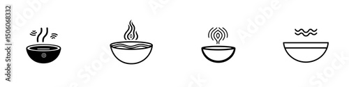 Collection of steaming bowl icons representing food and warmth in a minimalist design