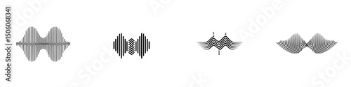 Stylish black and white icon set featuring sound wave patterns and audio symbols for modern design
