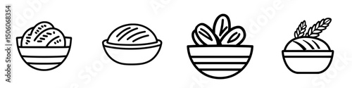 Various simple icon designs representing different types of food in a minimalist style for culinary applications