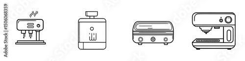 Collection of kitchen appliance icons showcasing various cooking and food preparation tools in minimalist design