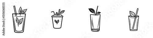 Creative icon set showcasing refreshing beverage designs with mint leaves for various drink types