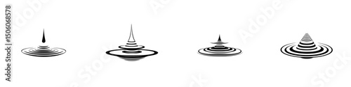 Icon set showcasing various ripple effects, illustrating motion and fluid dynamics in a minimalist style