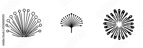 Icon set featuring a collection of decorative designs with radial symmetry and unique line patterns