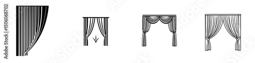 Various icon designs of curtain styles for interior decoration and design projects