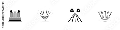 Icon set featuring various designs of fountains and water features in sleek and modern styles