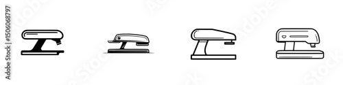 Different styles and designs of staplers in a minimalistic icon set showcasing office supplies for creative use
