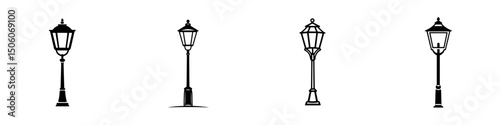 Variety of vintage street lamp icons showcasing distinct designs for urban aesthetics and lighting solutions