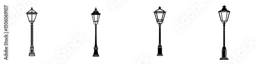 Decorative icon set featuring various styles of street lamps for creative design projects