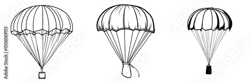 Collection of hand-drawn parachute icons showcasing different designs and styles for creative projects and presentations