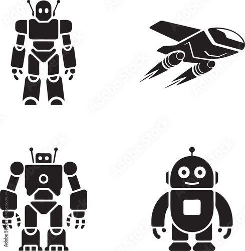 Robot silhouette set vector isolated On Transparent Background
