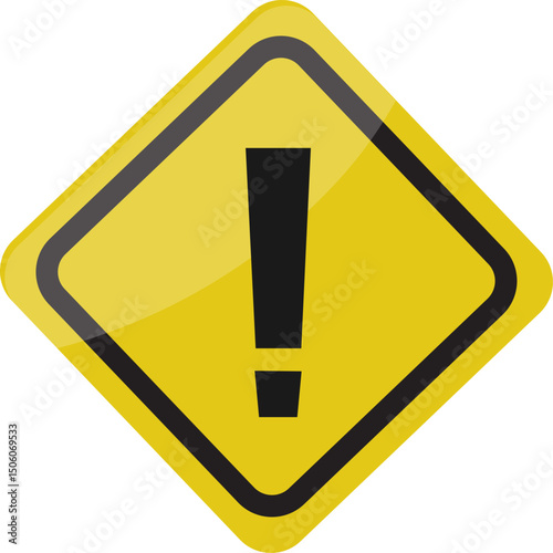 Exclamation sign yellow 2d, button. Alert square button 