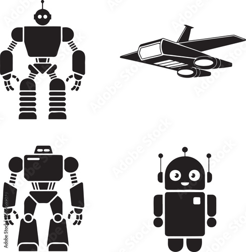 Robot silhouette set vector isolated On Transparent Background