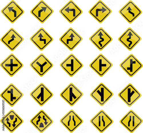 common traffic sign icon set flat design, safety transportation vector illustration