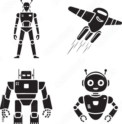 Robot silhouette set vector isolated On Transparent Background