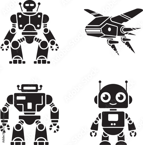 Robot silhouette set vector isolated On Transparent Background